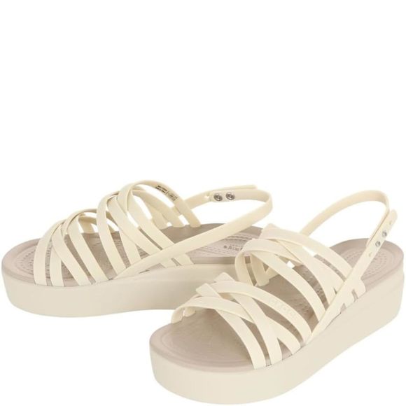 CROCS WOMEN'S BROOKLYN LOW STRAPPY WEDGES SANDAL, BONE, NUMERIC_9 - Picture 3 of 6
